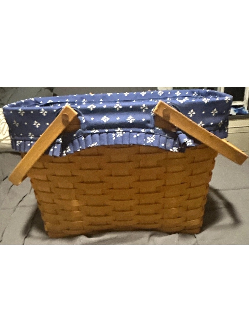 Longaberger Woven Basket with Blue Fabric Liner
